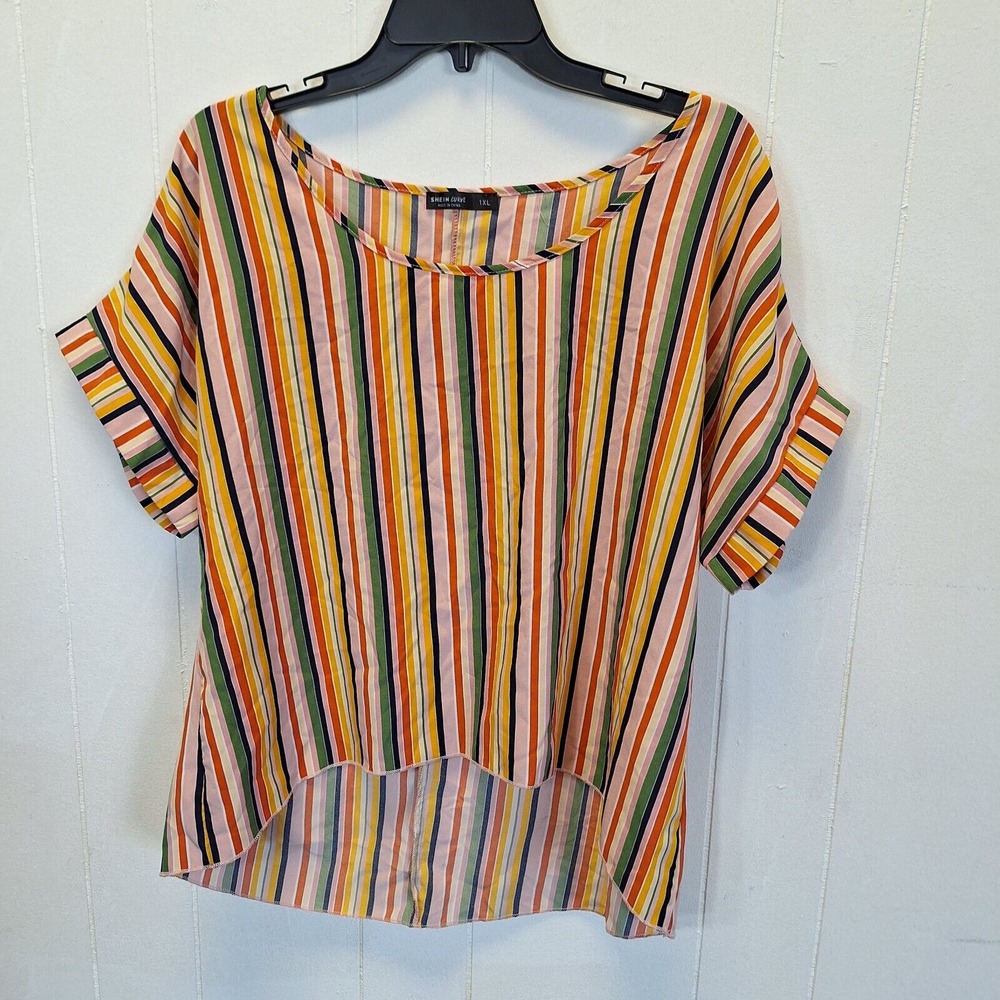 SHEIN Curve‎ Multi-Colored Striped Top, Short Sleeve 1XL